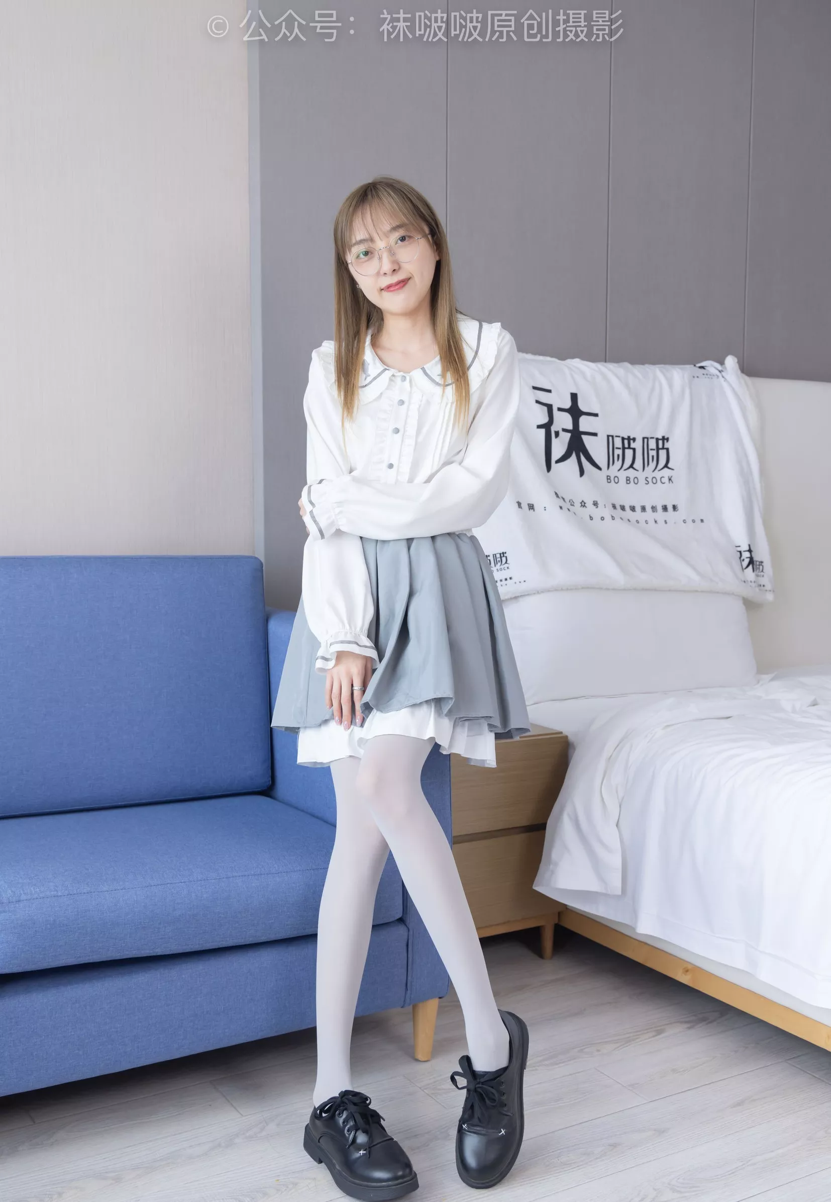 No.213 黑皮鞋、厚灰丝【140P】 BoBoSocks袜啵啵 稚予 P.1